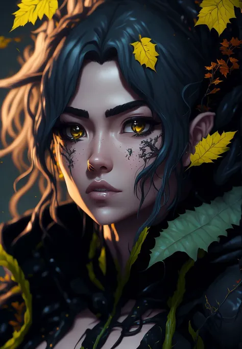 elven lady standing in a forest, astounding figure, \(cletic\) \(styled\) jacket \(with hood down\), semi-photorealistic,[\(short\)|\(medium\)] flowing braided hair, and ([messy hair|stray hairs]:1.5),  (curly hair:1.5), \(medium\) figure, ((full length full body)), angle shot, tight \(leather\) pants with belt straps, \(large\) long bow \(in hand\),  anime,  \(long curling\) elven \(shaped\) ears, (((dynamitic pose))), glowing yellow iris, \(in background\) large wolf,  [cinematic|vibrant]  lighting, \(bold\) ((rim lighting)), limited color pallet, digital painting \(style\), ((\(white\) hair and \(black\) hair and \(light blue\) hair)), [two-tone hair|hair streaks|hair highlights], particle dust, volumetric fog, wide angle, autumn leaf \(in hair\) and flower in hair and snow in hair,   <lora:novelaiLoraForWD15_v10:0.5> , anime \(style\),  [2D|3D|digital painting|pastel], chubby, zoom out lens, depth of field,