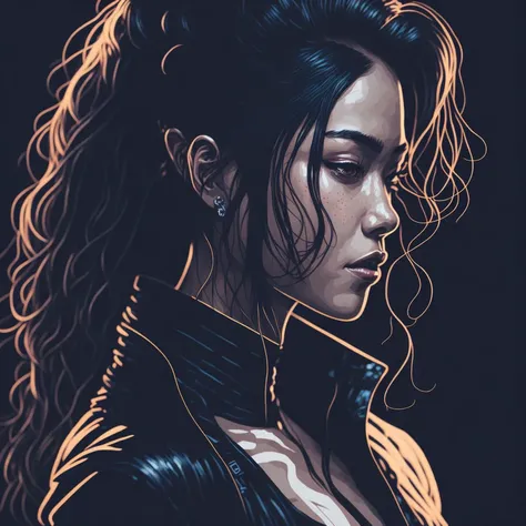 sticker, vector-art beautiful character design, double exposure shot, front profile female asiatic slim fighter, beautiful hair and confident, insanely detailed and intricate, elegant, watercolor, cinematic, portrait, raphaelite, headroom, pierre-auguste renoir, luminous design,