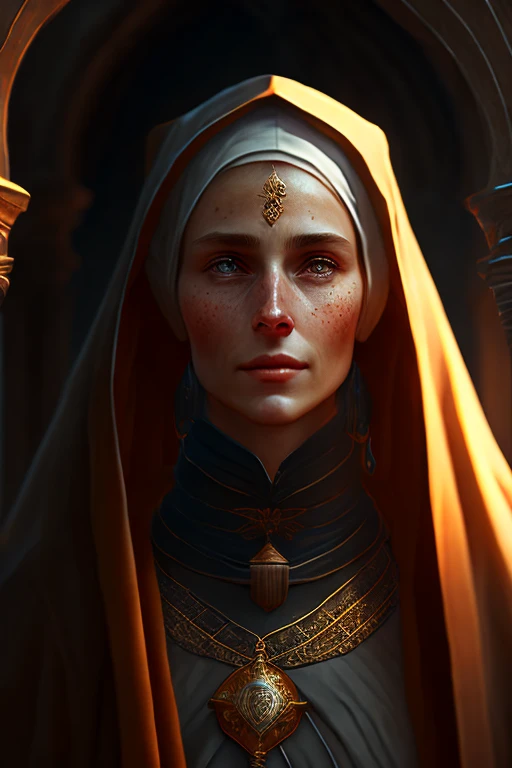medieval nun, Renaissance, cinematic, fine details, 8k, (dark shot:0.7), Rembrandt lights, (backlit:1.3), (ArtStation:1.3)