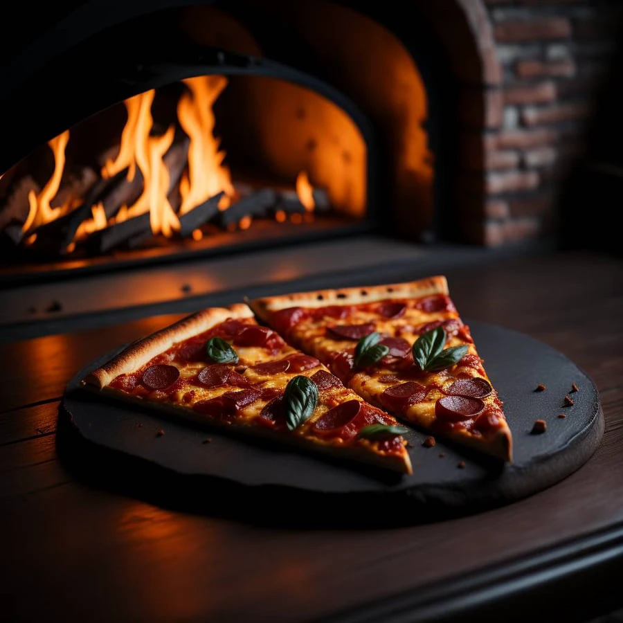 Macrophotograph of a slice of delicious pizza in front of a stone oven, fire oven, light it fire, food photography, advertising photography, soft light, extremely detailed, beautiful, establishing shot, artistic, hyperrealistic, octane render, cinematic lighting, dramatic lighting, masterpiece, light brazen, extremely detailed