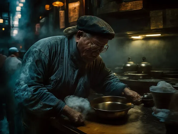 in a chinese restaurant an old chinese chef seen to cook meals, steam is seen from the cooking pan, on a very cold day
mood photo journalism unposed urban photography, ultra detailed, film photography, cold tone, sharp focus, ultra detailed skin, professional color grading, raw photo, cinematography, vibrant details, ultra quality, (photo-realistic:1.37), masterpiece, Canon EOS 5D Mark IV and fujifilm Superia X - TRA 400 film