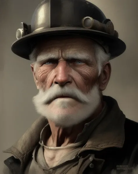 a portrait of an old coal miner in 19th century, beautiful painting with highly detailed face by greg rutkowski and magali villanueve