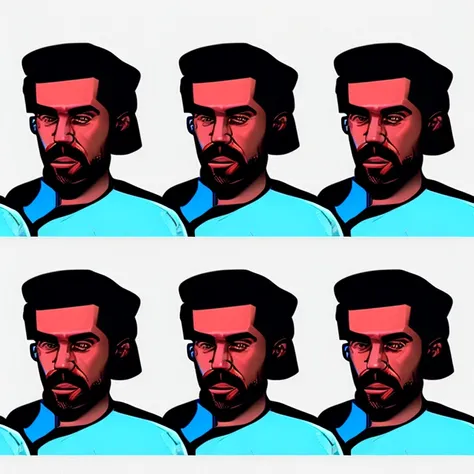 dskyart1, digital art, duskfall crew style, comic book style, flat colors, digital colors, portrait, a man with black and red hair, stubble, blue eyes, blue cyberpunk shirt, looking at the camera, very detailed faces, rotoscope, wlop, in the style of andy kubert, dskyart1
