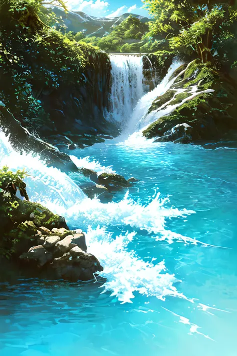 water, wet, splashing, liquid, sunny, day, blue sky, clouds, nature, natural setting, (character focus:1.1), sharp focus, realistic, highly detailed, ultra detailed, best quality, highest quality, realistic lighting, hyperdetailed, hyperrealism, greg rutkowski