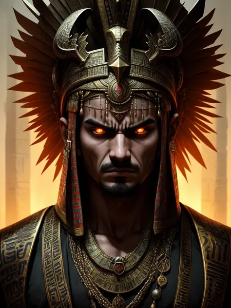 a portrait of an angry, egypt god, intricate outfit, epic realistic, kit, aesthetic, cinematic, insane details, hyperdetailed, dimmed colors, muted colors, film grainy, slate, lut, spooky, vignette, tomb inside, mugshot, art by rutkowski,