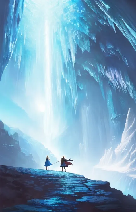 masterpiece, best quality, ((stunning fantasy action scene)), magical, inside ice cave, frozen path, ice walls, icycles, complimentary colors, wizard hat, perfect lighting, perfect composition, aesthetic, masterpiece, award winning, artstation, Diego Gisbert Llorens, artgerm, 8k, fantasy, masterpiece, best quality, colorful liquid oil paint, swirling paint, cinematic lighting, by karol bak, stunning landscape, ((painting, canvas, fine art)), detailed, (fantasy art), cool, ((digital art)), (digital illustration), 4k, trending on artstation, trending on cgsociety, cinematic, agfacolor, low coloration, Norman Rockwell, Franz Xaver Winterhalter, Jeremy Mann, Artgerm, Ilya Kuvshinov, Anges Cecile, Michael Garmash, highly detailed oil painting of a landscape, dramatic lighting, elegant, small details, intricate, hard brush, jama jurabaev, artstation, (fantasy priestess:1.3), (perspective:1.1), (from below:1.1), (erotic priestess robe:1.2), (religious emblem:1.1), (religious sigil:1.1), (|staff|scepter|tome|:1.1), (in the style of Dungeons & Dragons and Lord of the Rings:1.3), (powerful:1.3)