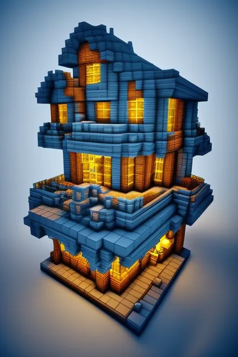 modern futuristic house in MCwrld, dramatic lighting, detailed art, voxel, voxel model, pixels, tone mapped, fog