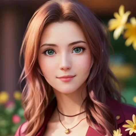 medium shot of 1woman,(smile:0.4),(((eyes looking at viewer))),left side pose,long rim hair untied,maroon jacket,pink dress,side lighting,shallow sharp depth of field,(highly detailed), (Masterpiece), movie still, (HDR), (8k wallpaper),yellow and white flower garden background
<lora:aerithMeenow_tifaV1:0.4>