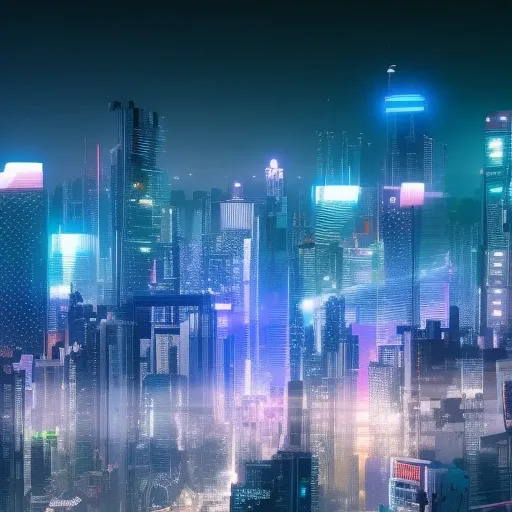 cyberpunk a futuristic cityscape with a background at night time with bright lights and a bright moon