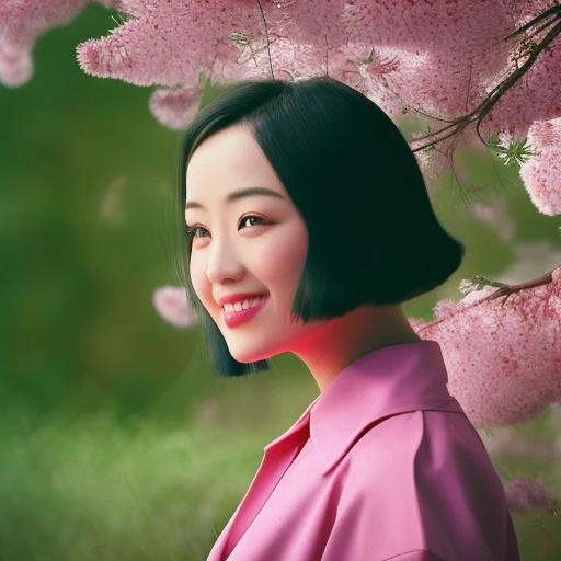 retro photography, 1960s , AGFA, Kodak, 1girl,  portrait, looking_at_viewer,  smile,  japan, tokyo, cherry blossom,  octane render,  solo, vapodusk1, wvert1