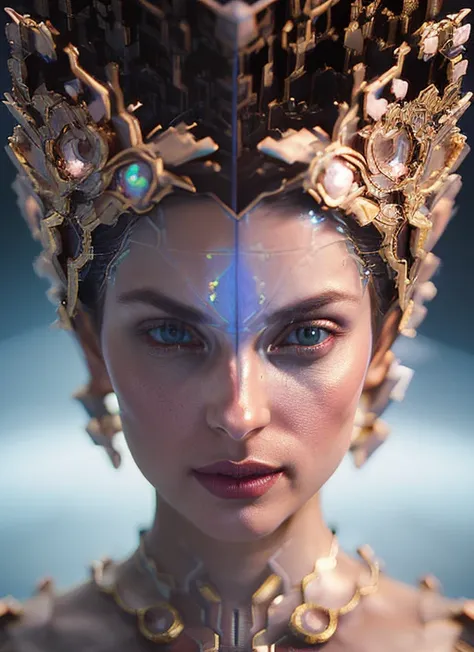 (chromaV5:1.2) (symmetry:1.1) (portrait of floral:1.05) a woman as a beautiful goddess, (assassins creed style:0.8), pink and gold and opal color scheme, beautiful intricate filegrid facepaint, intricate, elegant, highly detailed, digital painting, artstation, concept art, smooth, sharp focus, illustration, art by greg rutkowski and alphonse mucha, 8k