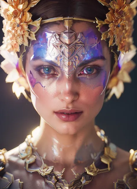 (chromaV5:1.2) (symmetry:1.1) (portrait of floral:1.05) a woman as a beautiful goddess, (assassins creed style:0.8), pink and gold and opal color scheme, beautiful intricate filegrid facepaint, intricate, elegant, highly detailed, digital painting, artstation, concept art, smooth, sharp focus, illustration, art by greg rutkowski and alphonse mucha, 8k