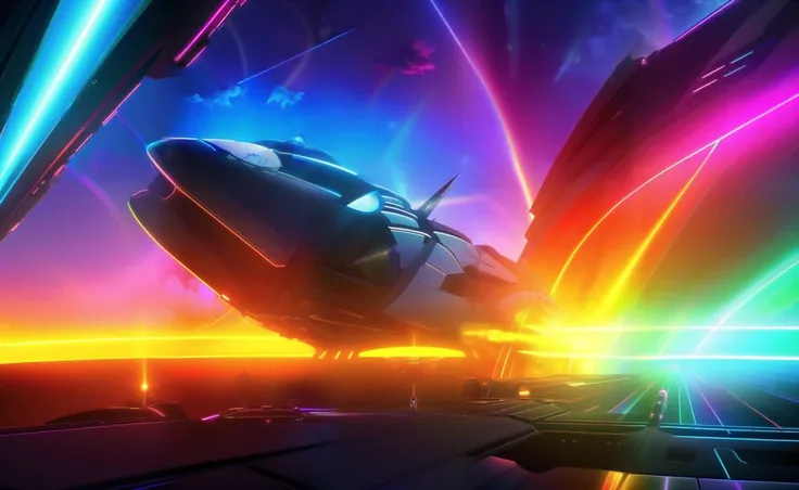 (vibrant over saturated! rainbow portal! sharp focus! Includes with splashes of neon clouds Spaceship on flat plain with anamorphic lens flares and colorful aesthetic:1.3), trending on ArtStation. Features a spaceship window, zeppelin dock, and nebula reflections, set in the 2070s with and panoramic anamorphic design, and a highly detailed wide shot from a 2019 sci-fi 8K movie." (sharp focus, wide angel lens, ultra-realistic wide shot of a spaceship battle with neon reflections, detailed composition:1.5)
wanostyle <lora:wano:0.2>