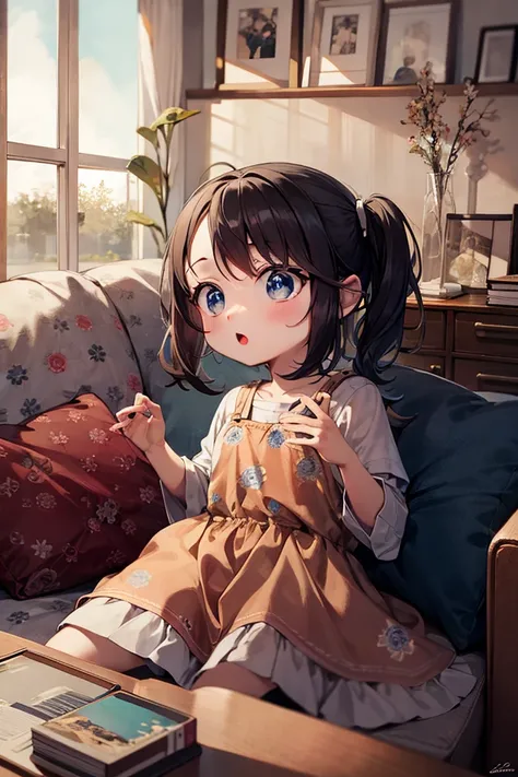 high quality,  ([[3d], (realistic)::0.79]:0.009),  ([anime style:2d:0.49]:0.009),
(early teen),(big eyes:1.2), cowboy shot, (cushion), living room,  BREAK