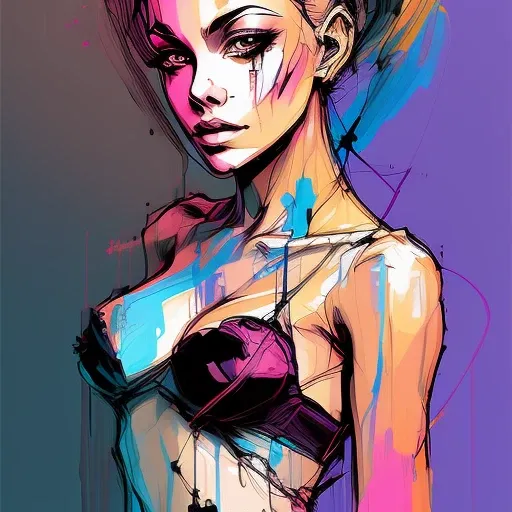 abstract painting, nvinkpunk, handsome girl profile, broad brush stroke, smeared patterns, colors, random dripping paint, splashes