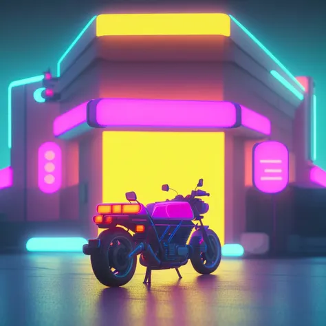 Tiny cute isometric motorcycle, soft smooth lighting, with soft colors, 100mm lens, 3d blender render, trending on polycount, modular constructivism, solid purple background, physically based rendering, centered, snthwve style