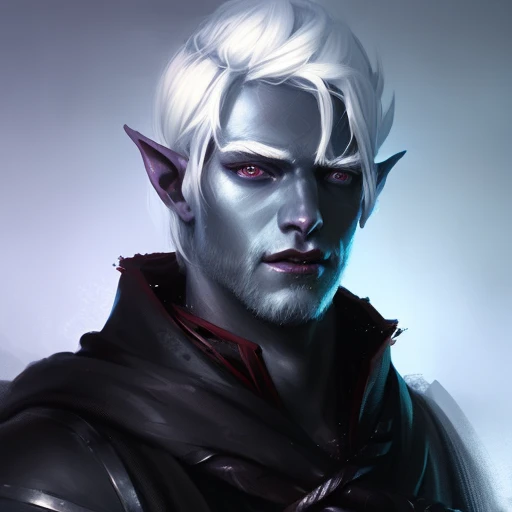 Close-up Portrait of a good-looking Drow Person, Frostpunk, Fantasy, Volumetric lighting, concept art, brush stroke style, artstation, trending, highly detailed, art by greg rutkowski