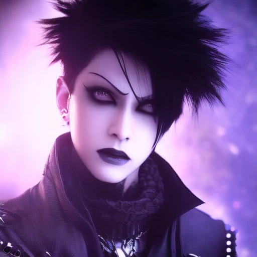 1boy, male_focus, visual kei, foggy futuristic,  magazine portrait style cinematic lighting, photorealistic, gothic punk elements, eyeliner, makeup, intricate, realistic,  volumetric light and shadow, emotional,  highly detailed,sharp focus,  art by artgerm, ring light, rim lighting, octane render, vskeei1