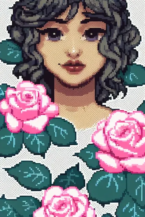 a beautiful person, roses, pixelart