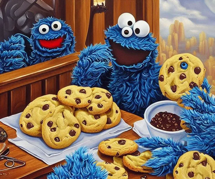 ASCIIA painting of the cookie monster, very detailed, clean, high quality, sharp image, based on H.P Lovecraft stories