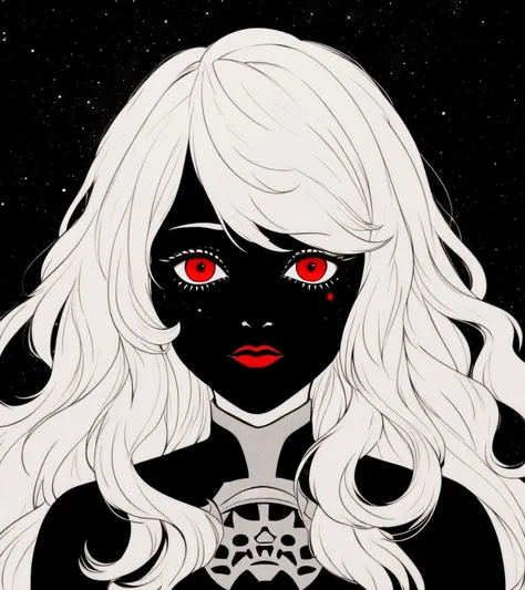 highres, best quality, highly detailed portrait of a hopeful pretty astronaut lady with a wavy blonde hair, by Cindy Sherman, 4k resolution, nier:automata inspired, bravely default inspired, vibrant but dreary but upflifting red, black and white color scheme!!! ((Space nebula background))