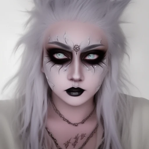 mikeidsk1, a woman with makeup, blue eyes, extremely detailed gothic art, a cave painting, grunge aesthetic, cinematic, volumetric lighting, rim lighting, mikeidsk1