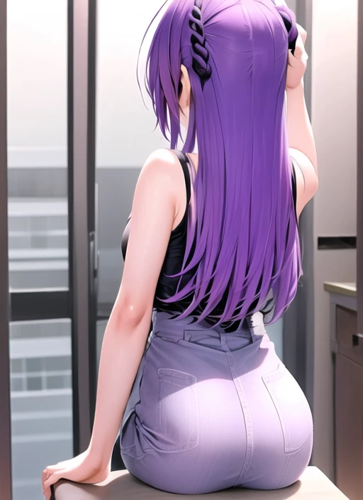 1girl, purple hair, from behind