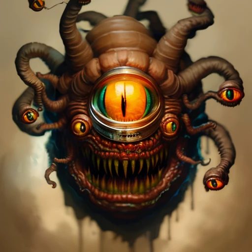 Close-up Portrait of a southern gothic Beholder_Monster, Volumetric lighting, concept art, brush stroke style, artstation, trending, highly detailed, art by greg rutkowski.