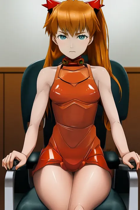 masterpiece, best quality, styhuke, sgnovelcg, masterpiece, asuka langley sitting cross legged on a chair
