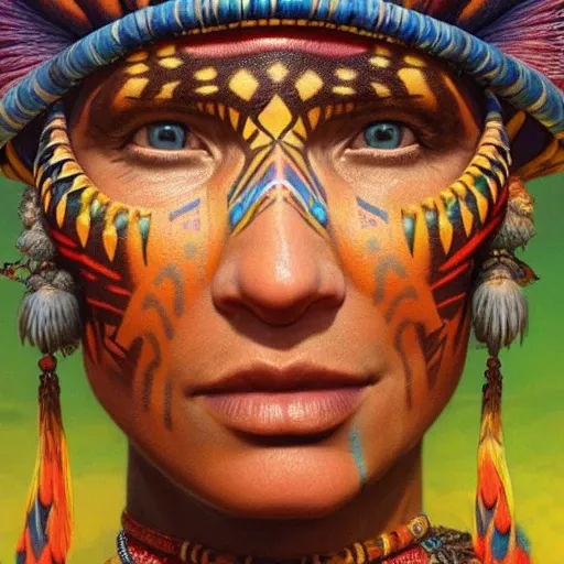 close up face of an old tribal  shaman  woman rippled with colorful mushrooms across his face in the style of Matthew barney, 
geoff darrow, gre, powerful, cinematic, beautifully lit, by donato giancola, by artgerm, by karol bak, 3 d, perfect
 face and body, trending on artstation, octane render, 8 k",