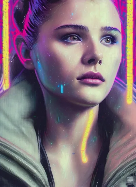 detailed film still of portrait neon operator sks woman in the blade runner, messy ponytail, cyberpunk futuristic, neon, reflective puffy coat, decorated with traditional japanese by smail inceoglu dragan bibin hans thoma greg rutkowski alexandros pyromallis nekro, illustrated, perfect face, fine details, realistic shaded, fine - face, pretty face