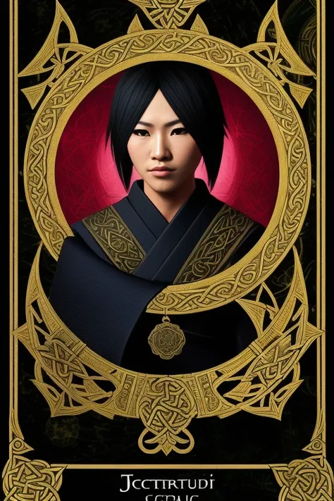 tarot card, samurai, asian,portrait, trading card, virtual, celtic, futuristic, punk, victorian, rim lighting, duskypie, lisdusk1,seconddusk