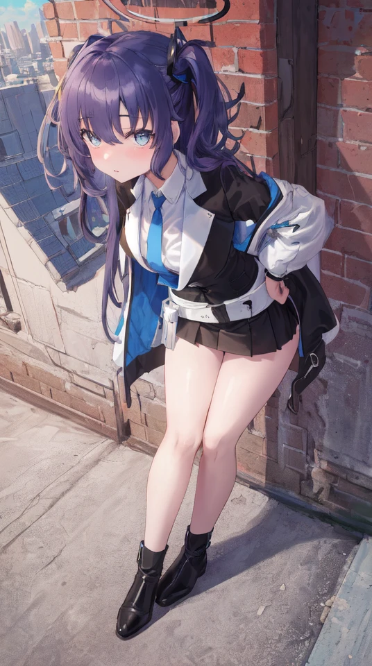 (best quality:1.21,masterpiece:1.21,ultra-detailed:1.21, incredibly absurdres:1.21, ) illustration,highly detailed,extremely detailed CG, cityscape,
<lora:hayaseYuukaLora_v1:0.8>, yuuka \(blue archive\), hands on hips, bent over, beautiful detailed eyes, from above