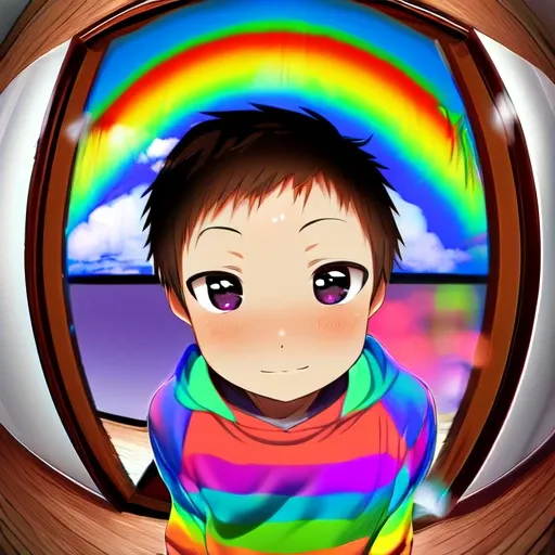 fisheye, rainbow, 1boy