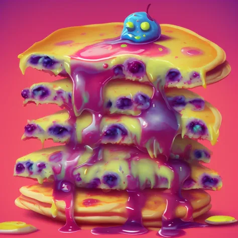 food_crit, blueberry stacked pancakes, vibrant colors
