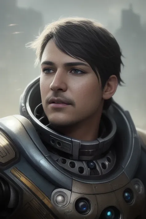 Realistic role-playing face portrait painting of a rpg man champion, (((robotic jaw))), pastel color, intricate details, fantasy, universe, intricate magical embroidery, very detail hair, very detail eyes, intense face, [elden ring|d & d] concept art, rpg portrait, octane render, cinematic lighting, (soft shadow:1.2), close up, depth of field, splash art, art by wlop and, greg rutkowski