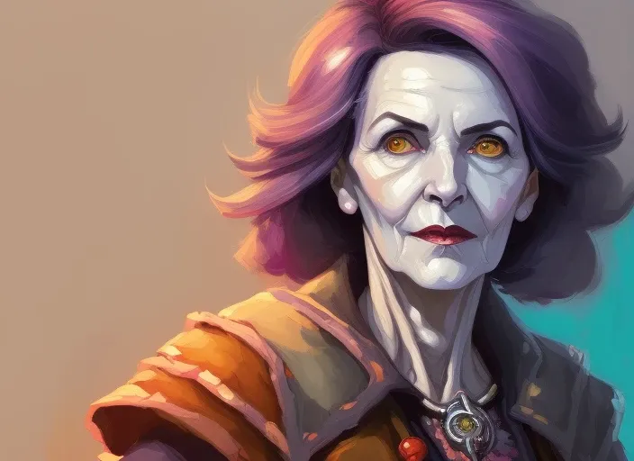((necromancer middle aged Woman's waist shot portrait)),HD, (comic book style, oil painting, painterly:1.3), (comic book style:1.2),(inked outline:1.4), Stunning, Character, Portrait, (((Looking Sideways))), ((necromancer)), mid aged Woman (explorer), angular features, (Short Vibrant Hair), grace, (muted natural colors:1.3)