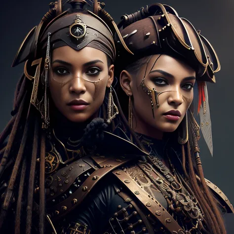 award winning painting, ((african steampunk pirate girl)), (detailed eyes:1.1), (detailed face:1.1), cyberpunk, glossy latex catsuit, perfectly symmetrical face, realistic proportions, intricate, abstract, directed gaze, cinematic composition, ultra-detailed, realistic, hyper-realistic, volumetric lighting, 8k, trending on artstation, playboy style by jean-baptiste monge