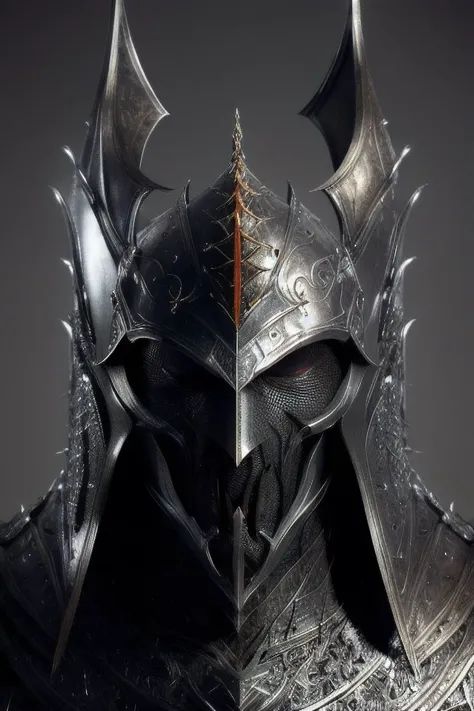 <lora:hipoly3DModelLora_v10:0.8>,(realistic:1.3), poster,(intricate details:1.15), ((masterpiece,best quality)), ((cinematic light)),(Sauron), hybrid,(detailed armor),(tall:1.2),detailed helmet, ((black armor color)),scary,horror,dark fantasy \(style\)