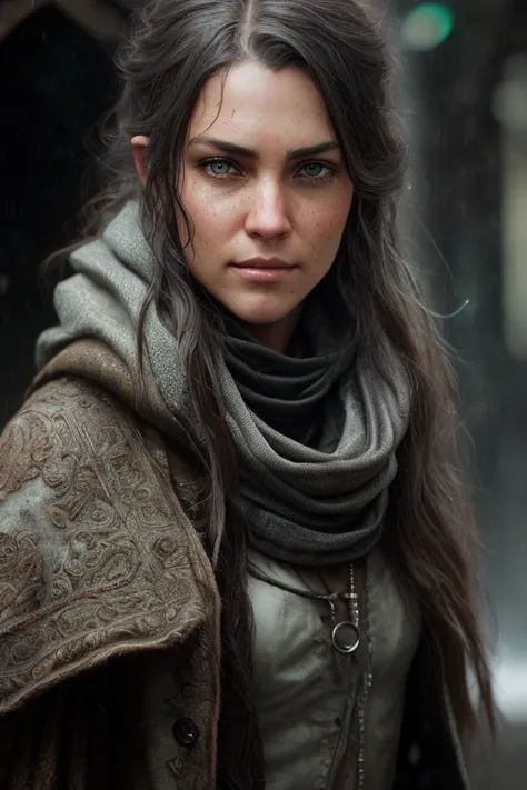 rogue thief girl, intelligent, big grey eyes, ((smirk)), messy hair, raining, wet, (insanely detailed:1.5), ((analog)), (highest quality, Greg Rutkowski, concept art, 4k), ((perfect body)), realistic, real shadow, (high sharpness), ((detailed pupils)), detailed face and eyes, Masterpiece, best quality, highly detailed photo:1, 8k, (beautiful detailed face), photorealistic <lora:epiNoiseoffset_v2:1>