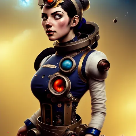 portrait of a steampunk cosmonaut girl with mechanical parts by Artgerm and Greg Rutkowski , n�on light, digital painting, highly detailed, trending on artstation