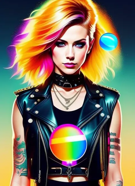 swpunk styledrunken beautiful woman as delirium from sandman, (hallucinating colorful soap bubbles), by jeremy mann, by sandra chevrier, by dave mckean and richard avedon and maciej kuciara, punk rock, tank girl, high detailed, 8k