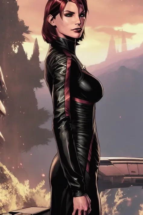 beautiful woman wearing an (((elegant dress))), ((smiling)), ((busty)), femshep face, beautiful hazel eyes, freckles, action, highly detailed, digital painting, artstation, concept art, sharp focus, illustration, golden hour lighting, art by artgerm and greg rutkowski and alphonse mucha, neon lighting, hyper realism, intricate, gritty, highly detailed, lifelike, photorealistic, smooth, sharp focus, art by John Collier and Albert Aublet and Krenz Cushart and Artem Demura and Alphonse Mucha