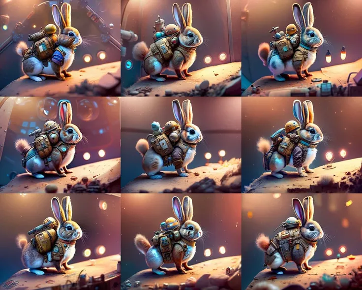 Tiny cute and adorable bunny, inside spaceship, jean - baptiste monge , anthropomorphic , dramatic lighting,Pixar Style, 3d, HDR,8K,RTX