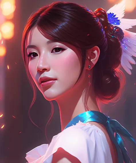 a ultradetailed beautiful portrait panting of an neniecgm, angelic, light effect, pure, d&d, fantasy, magical background,vivid colors, oil painting, by ilya kuvshinov, greg rutkowski and makoto shinkai, trending on artstation