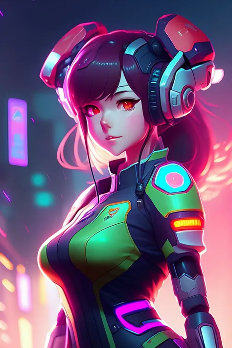 D.va from Overwatch, sexy, fanart, fighting pose, amazing detail, color grading, (glowing haze)++ (soft glow)+ digital art render, anime, pixar style, by rossdraws, wlop, ilya kuvshinov, 8k