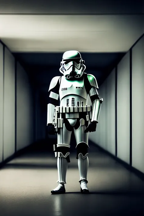 stormtrooper, portrait, photography, in a futuristic corridor