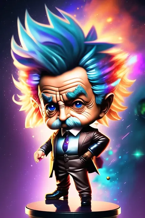 (dreamlikeart:1.2),splash art portrait painting (chibi albert einstein:1.3), splashart, superhero , powerful attack, dynamic pose, dynamic angle,movement, colorful highly detaild of universe of background, quantum fracture, science concept,nerd vibes, 1900's vibes, antique clothing , elegant suits, (image divided ino two with left side of universe style and righ side of chem labs style:1.3)