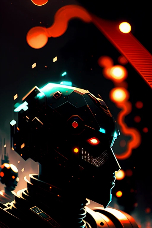 dreamlikeart, blackwork, a portrait man robotic, In style of by peter mohrbacher, crisp lines, complex background, particles, lines, wind, concept art, sharp focus