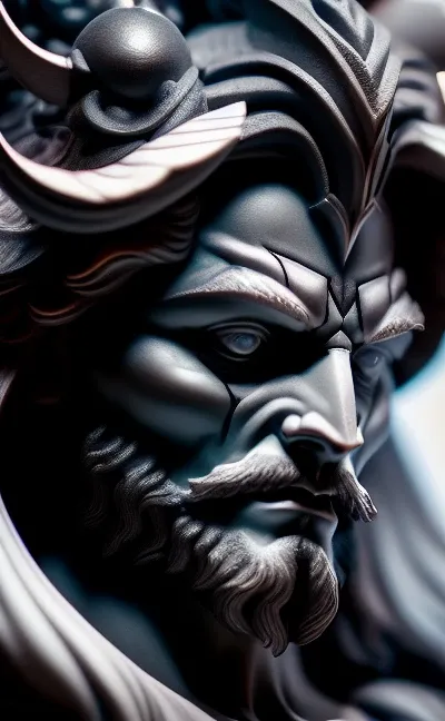 dreamlikeart, a demon made of marble, michelangelo, high contrast dynamic lighting, horror fantasy, eyes of flame, intricate detail, sharp focus, masterpiece, anatomical details, full body shot, 8k, black demonic jesus, devil, close up